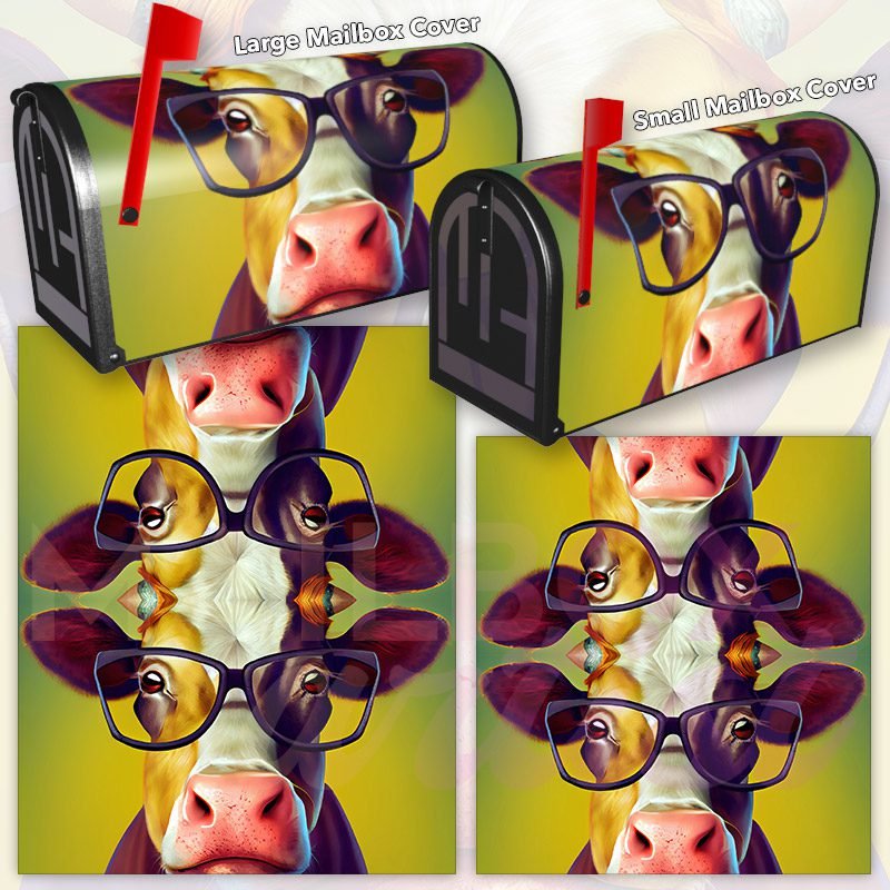 Cow in Eyeglasses #3 Decorative Rural Farm Mailbox Cover - Image 3