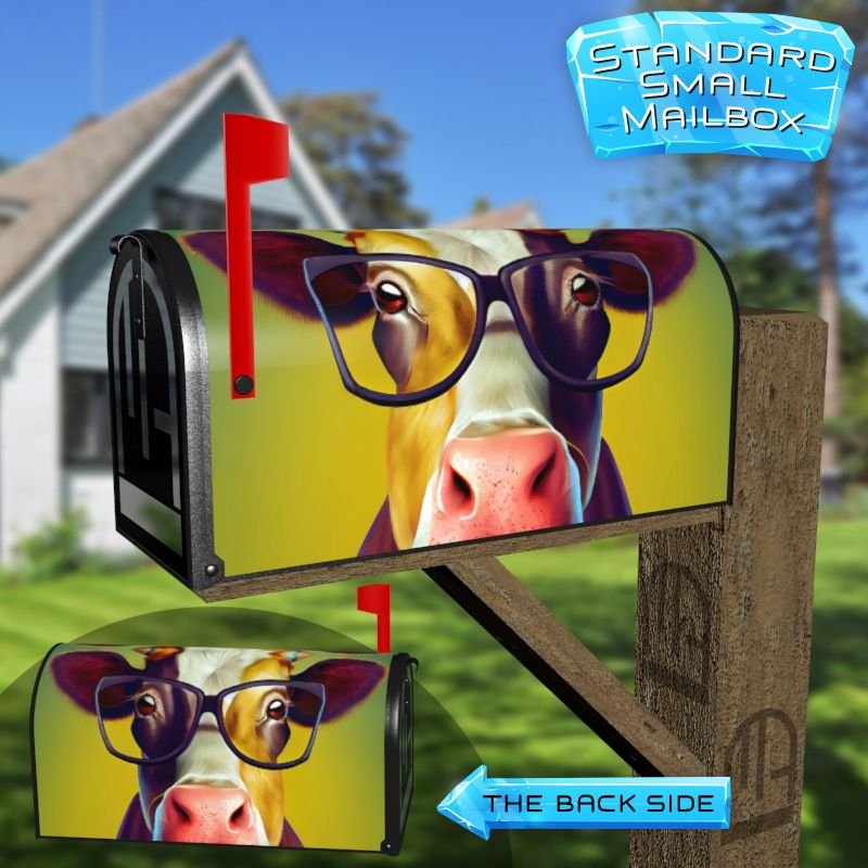 Cow in Eyeglasses #3 Decorative Rural Farm Mailbox Cover - Image 2