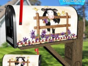 Country Cow and Flowers #4 Decorative Rural Farm Mailbox Cover
