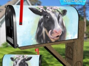 Beautiful Cow with Flowers Decorative Rural Farm Mailbox Cover