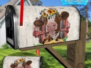 Cow with Sunflowers #2 Decorative Rural Farm Mailbox Cover