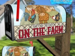 Cow with Chickens Decorative Rural Farm Mailbox Cover