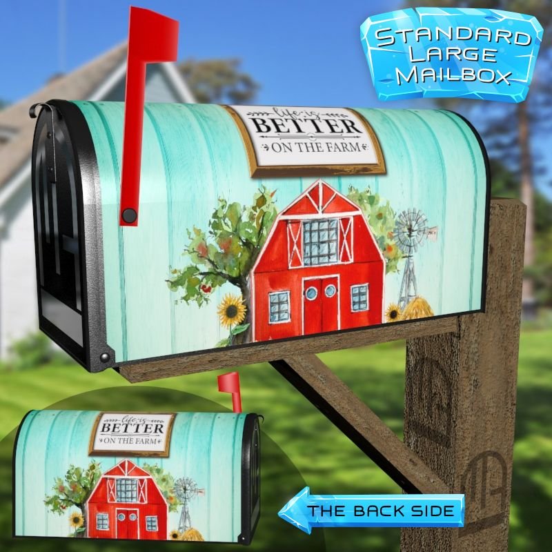 Red Barn and Sunflowers Decorative Rural Farm Mailbox Cover