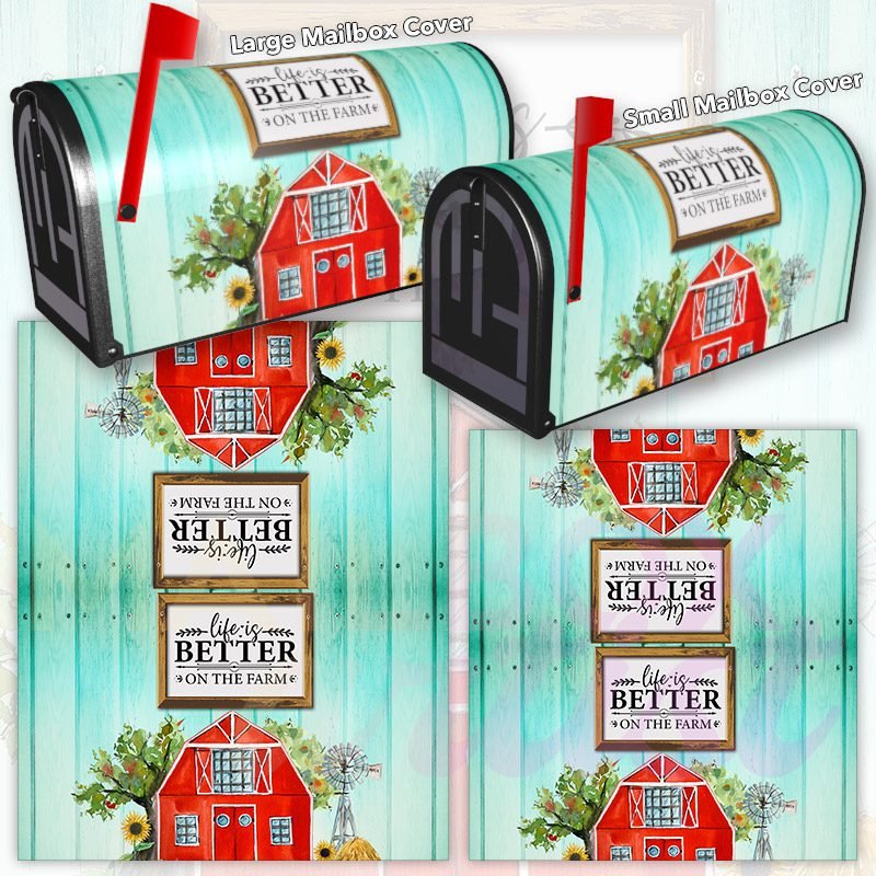 Red Barn and Sunflowers Decorative Rural Farm Mailbox Cover - Image 3