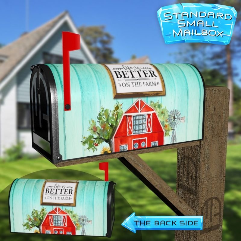 Red Barn and Sunflowers Decorative Rural Farm Mailbox Cover - Image 2