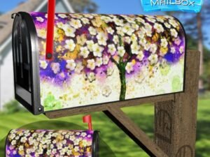 Blooming Tree with White Flowers Decorative Rural Farm Mailbox Cover