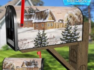 Snowy Winter Cottage  Decorative Rural Farm Mailbox Cover