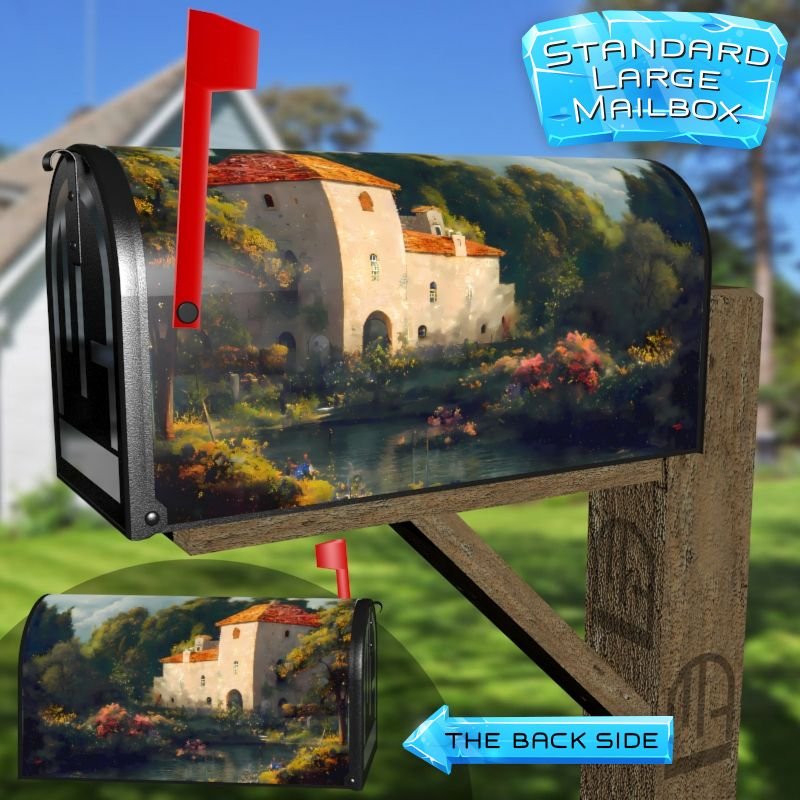Old Castle by the River Decorative Rural Farm Mailbox Cover