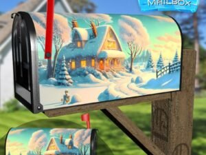 Sunny Winter Morning Decorative Rural Farm Mailbox Cover