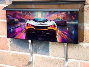 Cyberpunk Race Car Neon Ligh 1 Townhouse Mailbox Cover