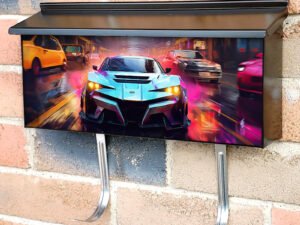 Cyberpunk Race Car Neon Ligh 2 Townhouse Mailbox Cover