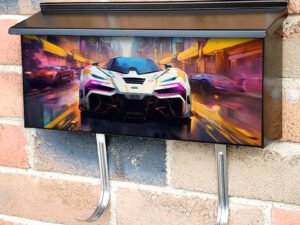 Cyberpunk Race Car Neon Ligh 3 Townhouse Mailbox Cover