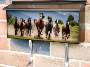 Group Of Horses Running Outdoor Townhouse Mailbox Cover