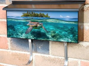 Tropical Island With Swimming Turtle Townhouse Mailbox Cover