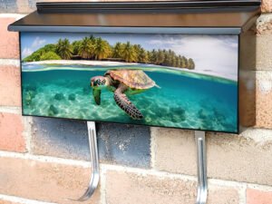 Tropical Island With Palm Trees And Swimming Turtle Townhouse Mailbox Cover