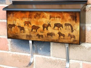 Primitive Prehistorical Stone Cave Wall Drawing Townhouse Mailbox Cover