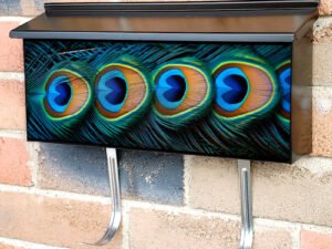 Beautiful Colorful Peacock Feathers Townhouse Mailbox Cover
