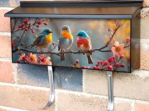 Colorful Birds On A Branch Townhouse Mailbox Cover