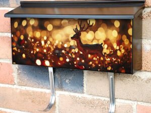 Christmas With A Christmas Deer In Goldish Colors Townhouse Mailbox Cover