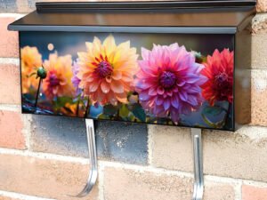 Colorful Dahlia Mix Blooms With Raindrops Townhouse Mailbox Cover