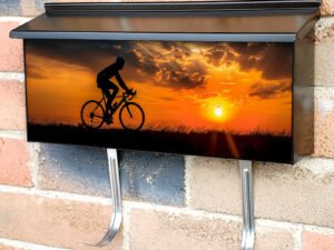 Cyclist At Sunset Townhouse Mailbox Cover