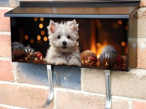 Dog With Natal Present Townhouse Mailbox Cover