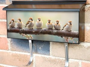 Flock Of Tree Sparrows On The Branch In A Garden Townhouse Mailbox Cover