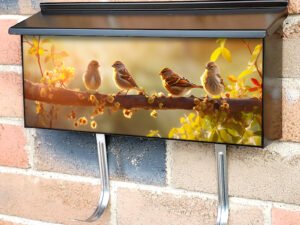 Flock Of Tree Sparrows On The Branch In A Garden 2 Townhouse Mailbox Cover