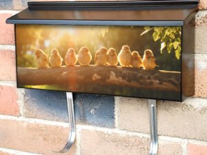 Flock Of Tree Sparrows On The Branch In A Garden 3 Townhouse Mailbox Cover