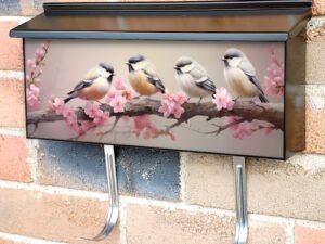 Four Colorful Birds Sitting On A Branch Townhouse Mailbox Cover