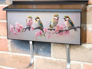 Four Colorful Birds Sitting On A Branch 3 Townhouse Mailbox Cover