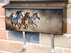 Herd Of Horses Galloping Through Dusty Trail Townhouse Mailbox Cover