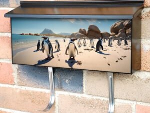 Penguin Colony On Beautiful Sandy Beach Townhouse Mailbox Cover