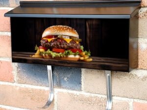 Perfect Cheese Burger With Vegetables On Wood Townhouse Mailbox Cover