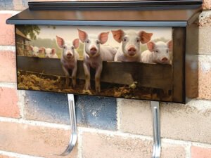 Piglets On The Farm On Fence Townhouse Mailbox Cover
