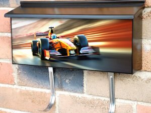 Racing Car At High Speed Racer On A Racing Car Townhouse Mailbox Cover