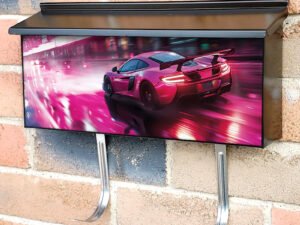 Racing Sport Car On Street Townhouse Mailbox Cover