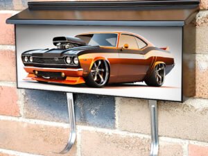 Realisitc Cartoon Illustration Of Muscle Sportcar Townhouse Mailbox Cover
