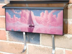 Sailboat On Pink Sea And Pink Sky View Townhouse Mailbox Cover