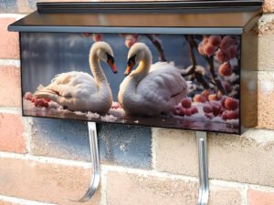 Swan Elegance Reflects In Tranquil Water Townhouse Mailbox Cover