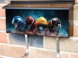 Four Football Helmets On The Ground Townhouse Mailbox Cover