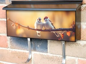 Two Tree Sparrows On The Branch In A Garden Townhouse Mailbox Cover