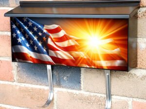 Usa Flag Standing On Black Background With Sun Townhouse Mailbox Cover