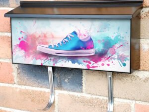 Watercolor Fashion Sneaker In Blue Purple Townhouse Mailbox Cover