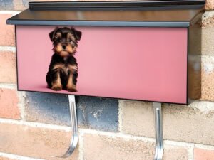 Yorkshire Terrier Puppy Dog On Pink Background Townhouse Mailbox Cover