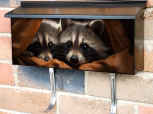 Two Raccoons Carefully Look On From A Sturdy Tree Branch Townhouse Mailbox Cover