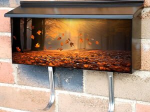 With Autumn Leaves Falling Down Townhouse Mailbox Cover