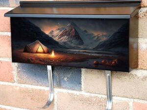 Camping Fire In Mountains Townhouse Mailbox Cover