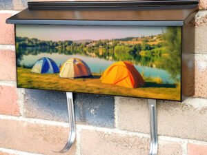 Camp Three Tents Near A Lake Townhouse Mailbox Cover