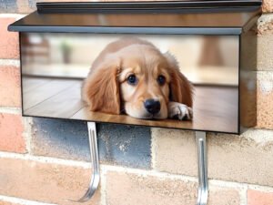 Cute Dog Rests On The Wooden Floor Townhouse Mailbox Cover
